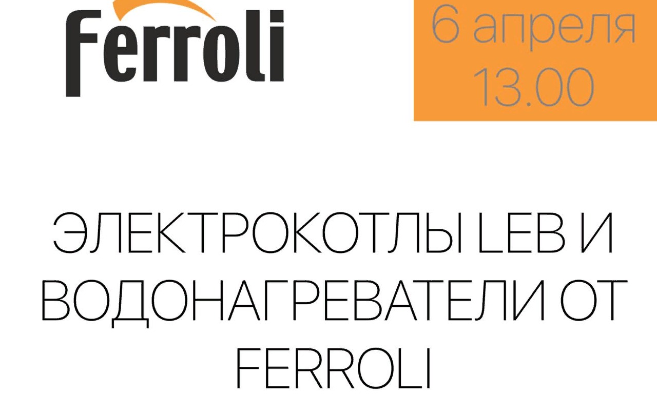 06.04.2020 в 13.00 -  Электрокотлы LEB и водонагреватели от Ferroli. 